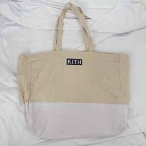KITH Tote Bag‎ Canvas Cream Large Carryall Shopping Logo Streetwear Dual Straps